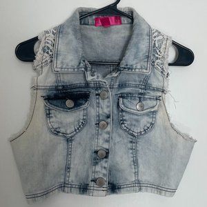 Jean Cropped Vest with Floral Lace
